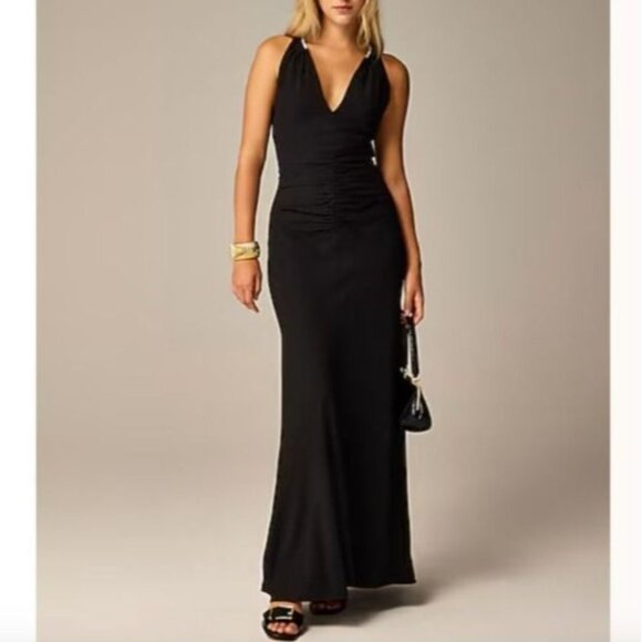 NWT J.Crew Collection Sz 6 Black Full-Length Embellished Ruched Dress CD510 - Picture 1 of 15